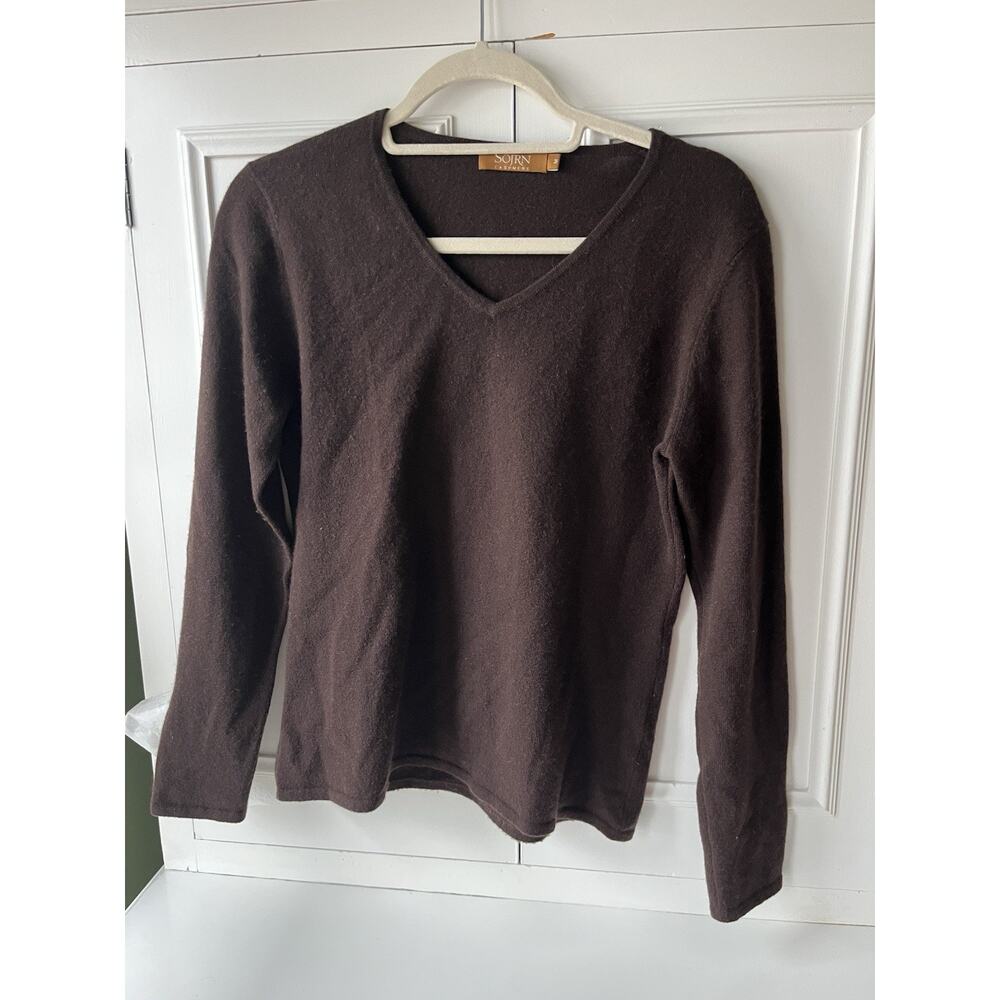 SOJRN 100% Cashmere V-Neck Sweater - Chocolate Brown - Women's Medium Academia